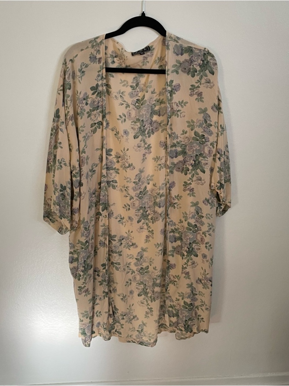 POL Cream Floral Kimono Style Cardigan  with Green and Lavender Print cotton